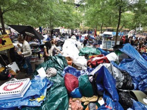 Trash in Zuccotti Park.